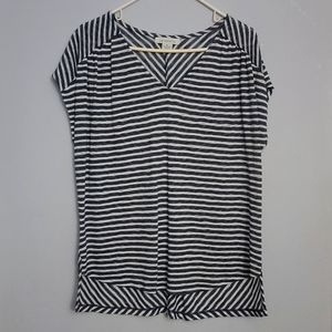 Cap Sleeve, lightweight blouse, very slight shimmer, navy and white stripes